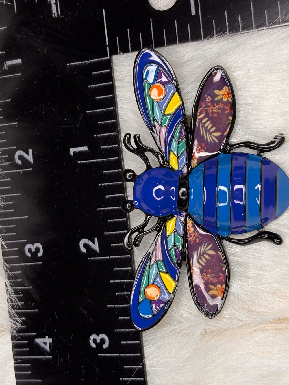 Large Blue Bee Brooch – Colorful Floral Enamel Statement Pin